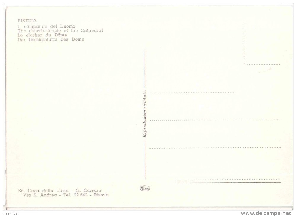 Il Campanile del Duomo - The Church-steeple of Cathedral - Pistoia - Toscana - Italia - Italy - unused - JH Postcards