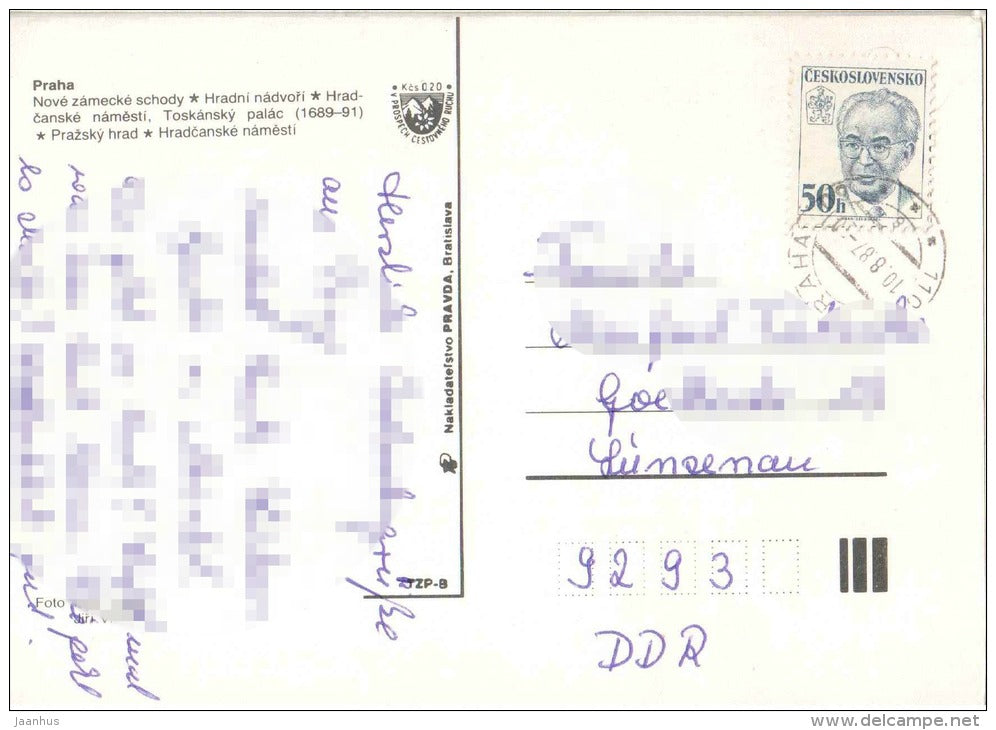 New Castle Steps - castle courtyard - Tuscan palace - Praha - Prague - Czechoslovakia - Czech - used 1987 - JH Postcards