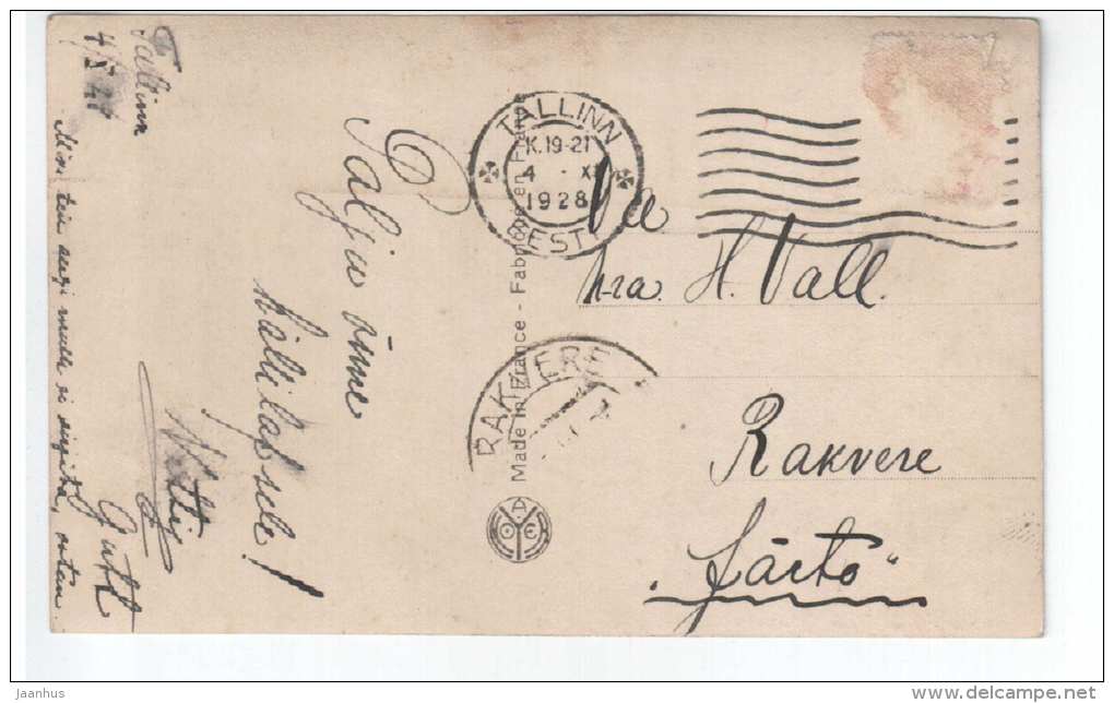 Lady - swan - NOYER 5140 - old postcard - circulated in Estonia 1928 Tallinn - used - JH Postcards