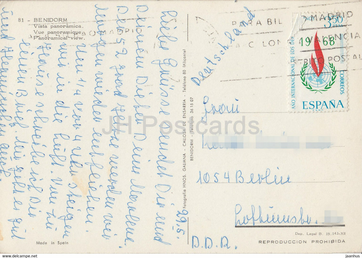Benidorm - Vista Panoramique - Vue panoramique - danse - 1968 - Espagne - utilisé