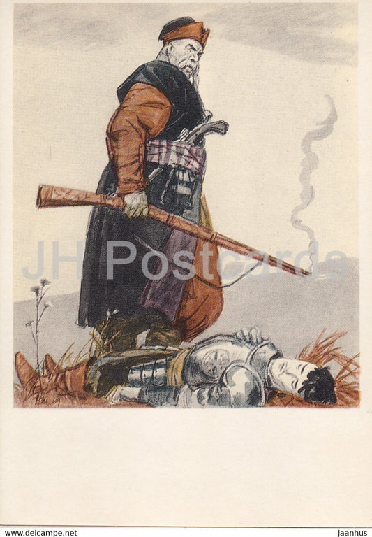 Taras Bulba by N. Gogol - gun - killed - illustration by Shmarinov - 1973 - Russia USSR - unused - JH Postcards