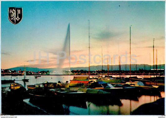 Geneva - Geneve - The Fountain at Dusk - boat - 7016 - 1972 - Switzerland - used - JH Postcards