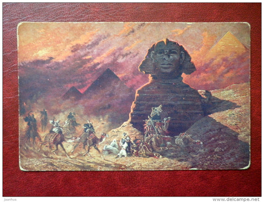 Sphinx in Simoon - R 137 - Le Sphinx au Simoun - camel - old postcard - France - used - JH Postcards