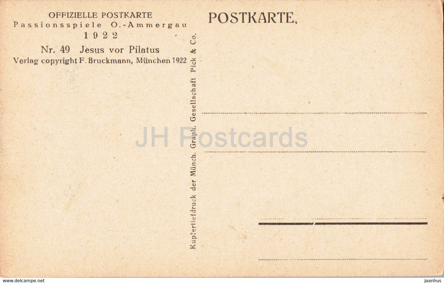 Passionsspiele O Ammergau 1922 - Jesus Vor Pilatus - acteurs - théâtre - carte postale ancienne - Allemagne - inutilisé