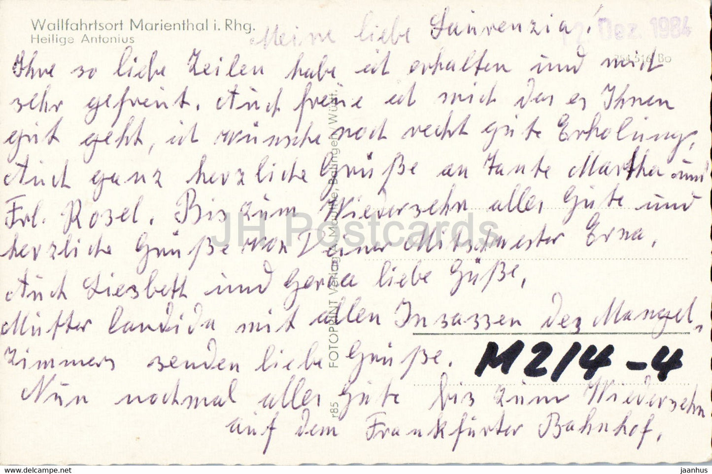 Wallfahrtsort Marienthal i Rhg - Heilige Antonius - old postcard - Germany - used