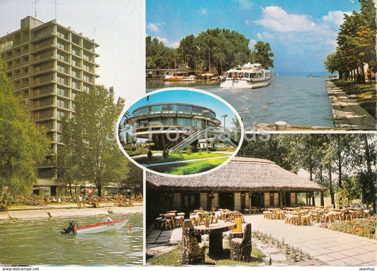 Siofok - boat - hotel - passenger boat - multiview - 1979 - Hungary - used - JH Postcards