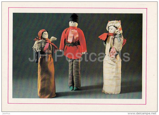 Rag Dolls with bead eyes , 1930s - Russian Folk Toy - 1988 - Russia USSR - unused - JH Postcards