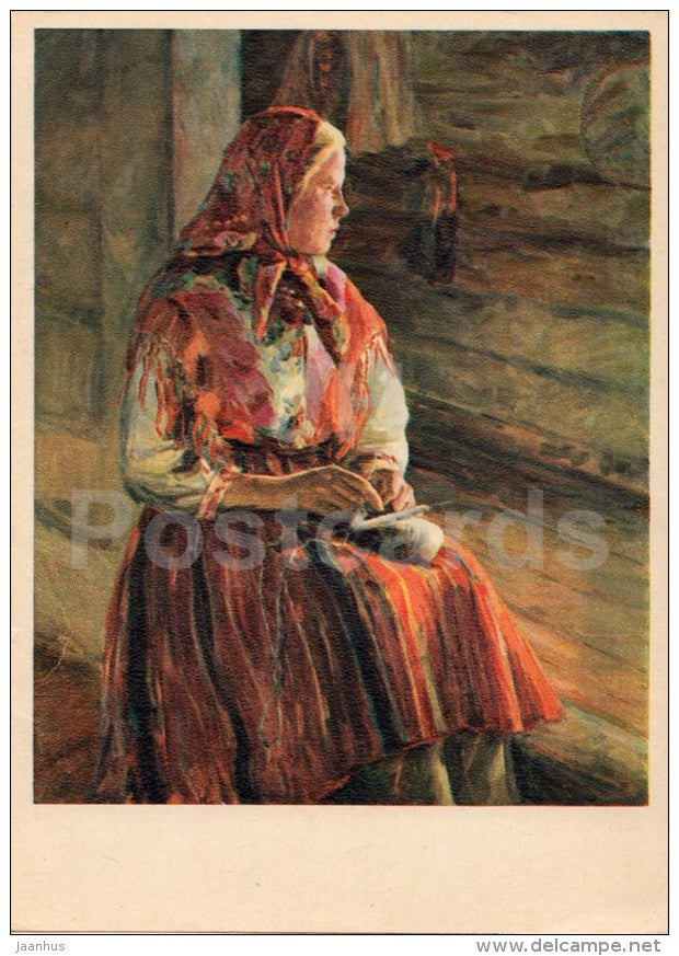 painting by V. Väli - Kihnu Girl - folk costumes - Estonian Art - 1957 - Russia USSR - unused - JH Postcards