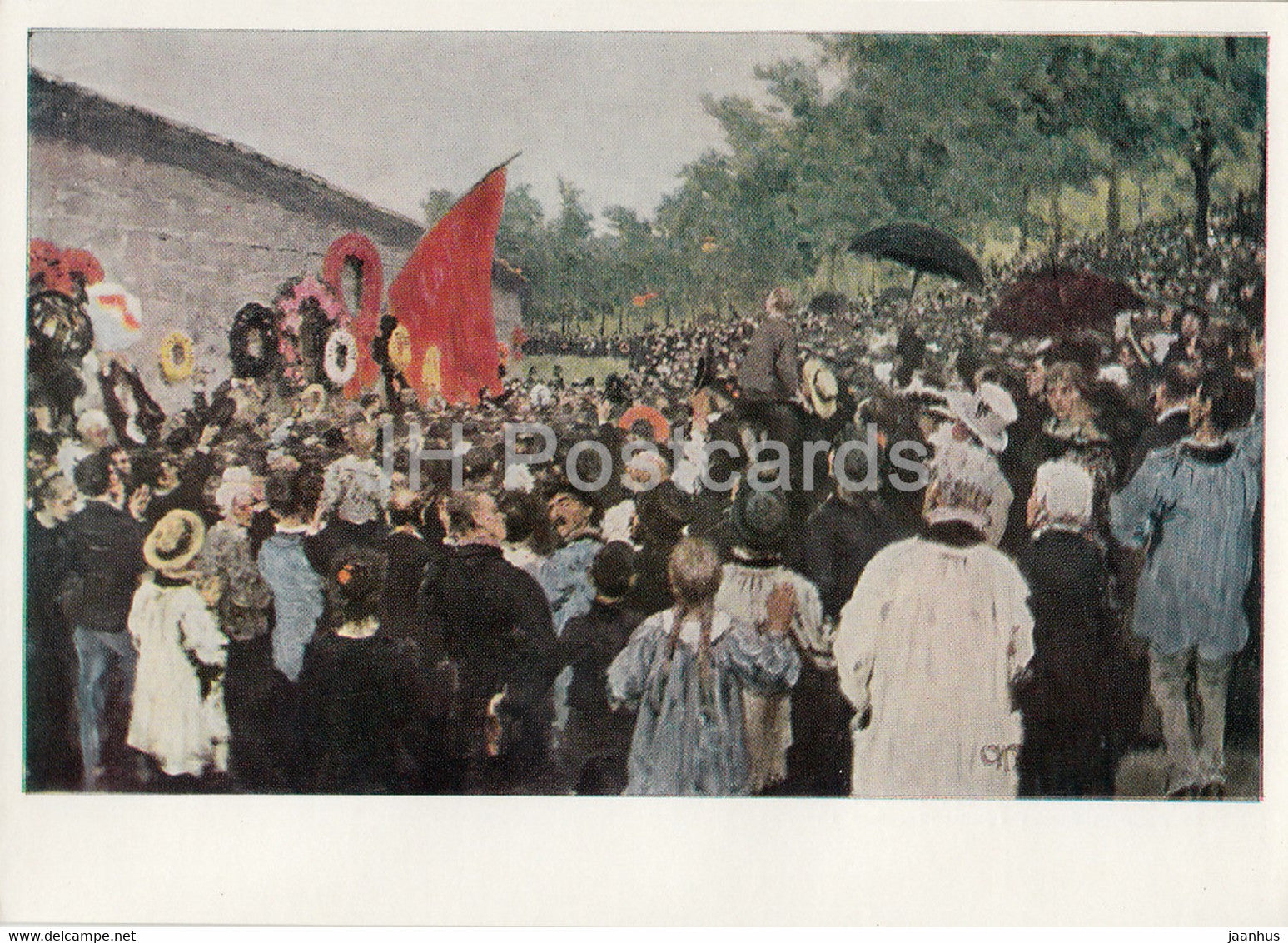 painting by I. Repin - annual memorial meeting at the Pere Lachaise Cemetery - Russian art - 1970 - Russia USSR - unused - JH Postcards