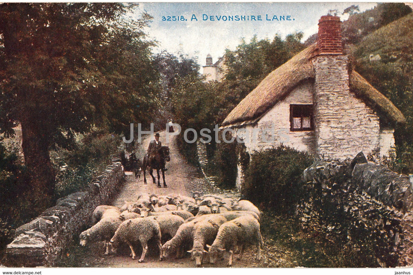A Devonshire Lane - sheep - old postcard - 1922 - England - United Kingdom - used - JH Postcards