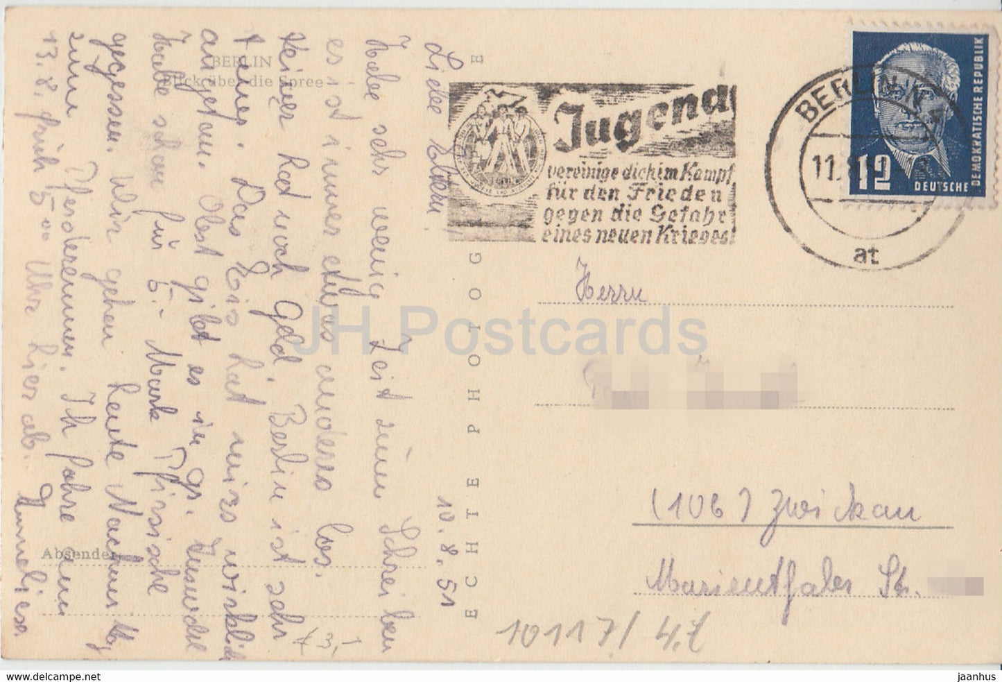 Berlin - Blick uber die Spree - old postcard - 1951 - Germany DDR - used