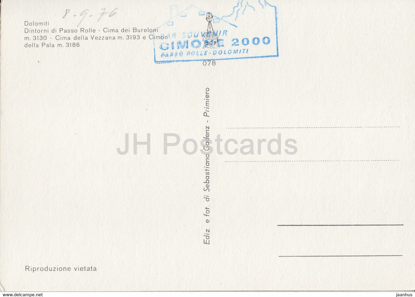 Dolomiti - Dintorni di Passo Rolle - Cima dei Bureloni 3130 m - Cima della Vezzana 3193  - 1976 -  Italy - Italia - used