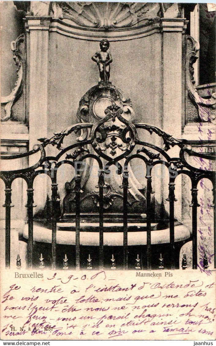 Bruxelles - Brussels - Manneken Pis - pissing boy - 1051 - old postcard - 1906 - Belgium - used - JH Postcards