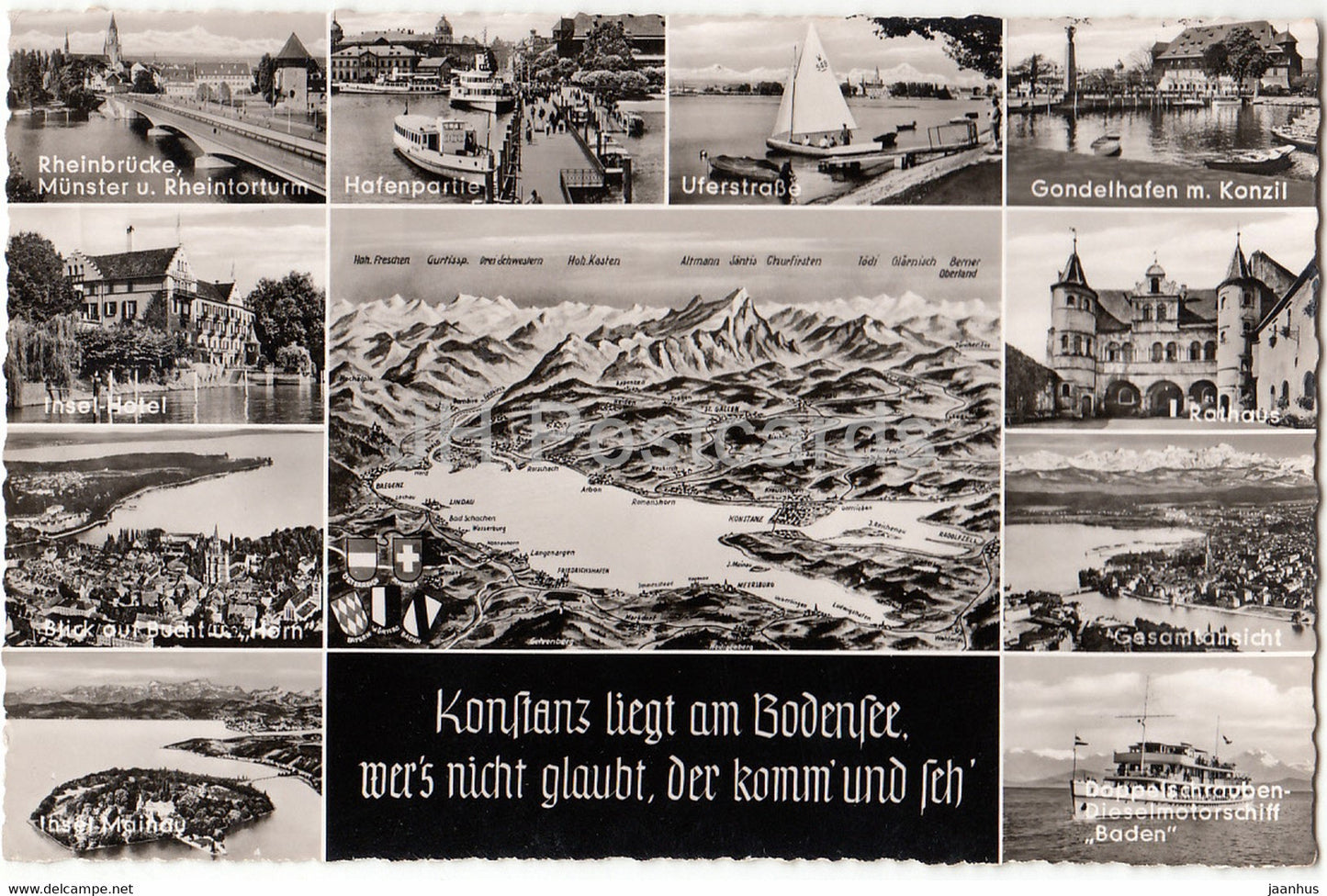 Konstanz liegt am Bodensee - Rheinbrucke - Hafenpartie - Insel Hotel - Rathaus - Germany - used - JH Postcards