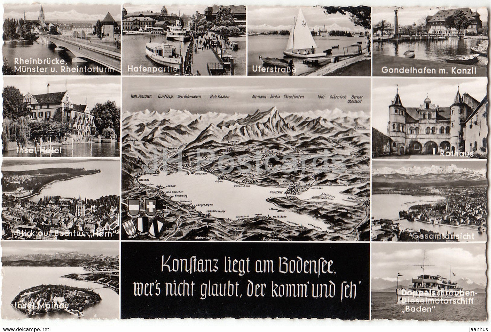 Konstanz liegt am Bodensee - Rheinbrucke - Hafenpartie - Insel Hotel - Rathaus - Germany - used - JH Postcards