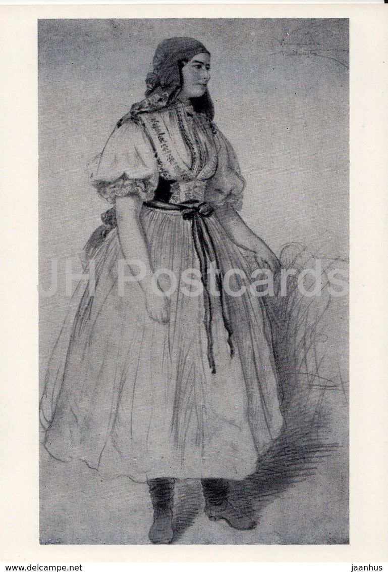 Painting by Josef Manes - Veruna Chudova - woman in folk costume - Czech art - 1971 - Russia USSR - unused - JH Postcards