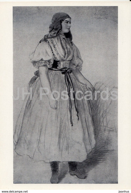 Painting by Josef Manes - Veruna Chudova - woman in folk costume - Czech art - 1971 - Russia USSR - unused - JH Postcards