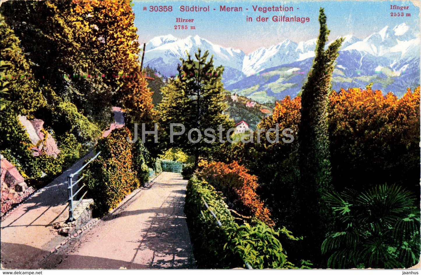 Sudtirol - Meran - Vegetation - in der Gilfanlage - Hirzer - Ifinger - 30358 - old postcard - 1913 - Italy - used - JH Postcards