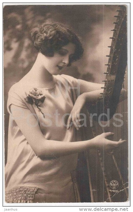 woman - harp - NOYER 4486 - circulated in Estonia 1934 - JH Postcards