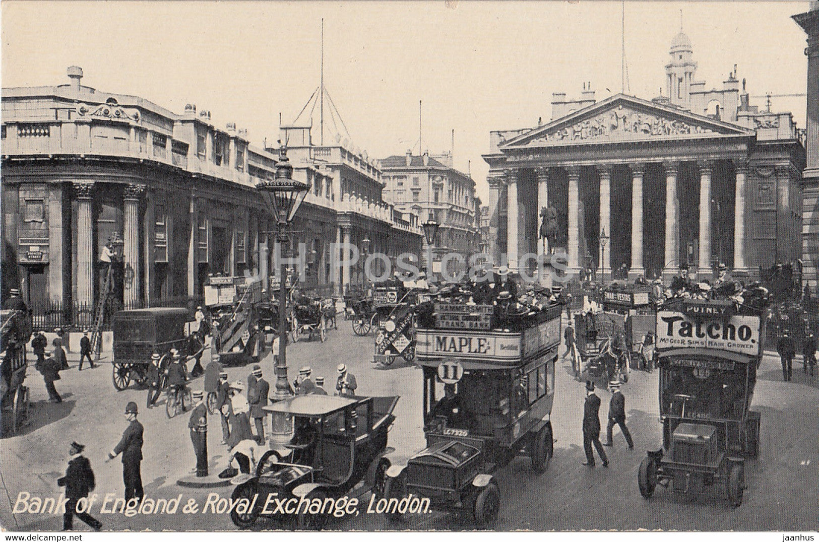 London - Bank of England & Royal Exchange - cars - old postcard - England - United Kingdom - unused - JH Postcards