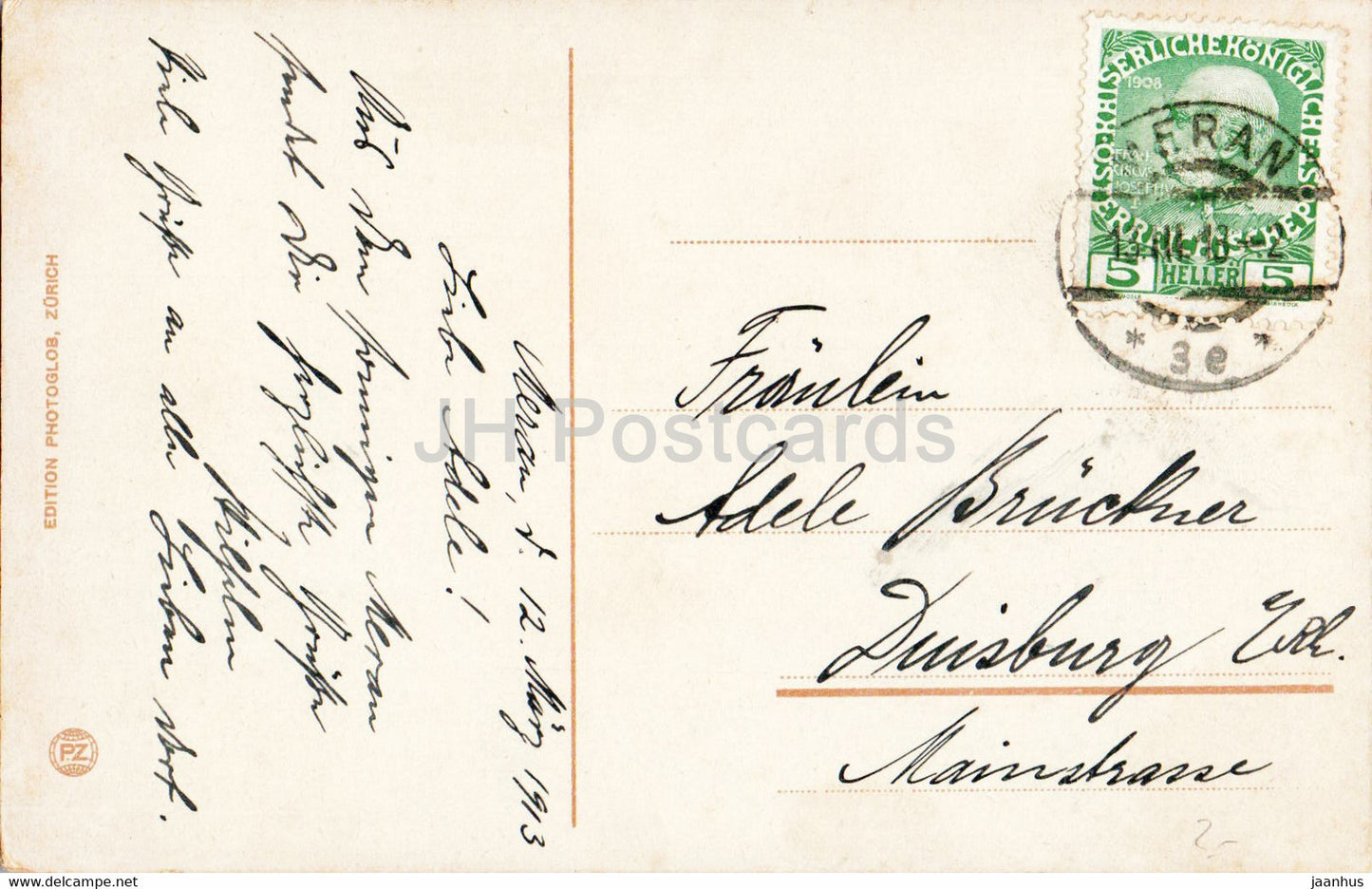 Sudtirol - Meran - Vegetation - in der Gilfanlage - Hirzer - Ifinger - 30358 - old postcard - 1913 - Italy - used