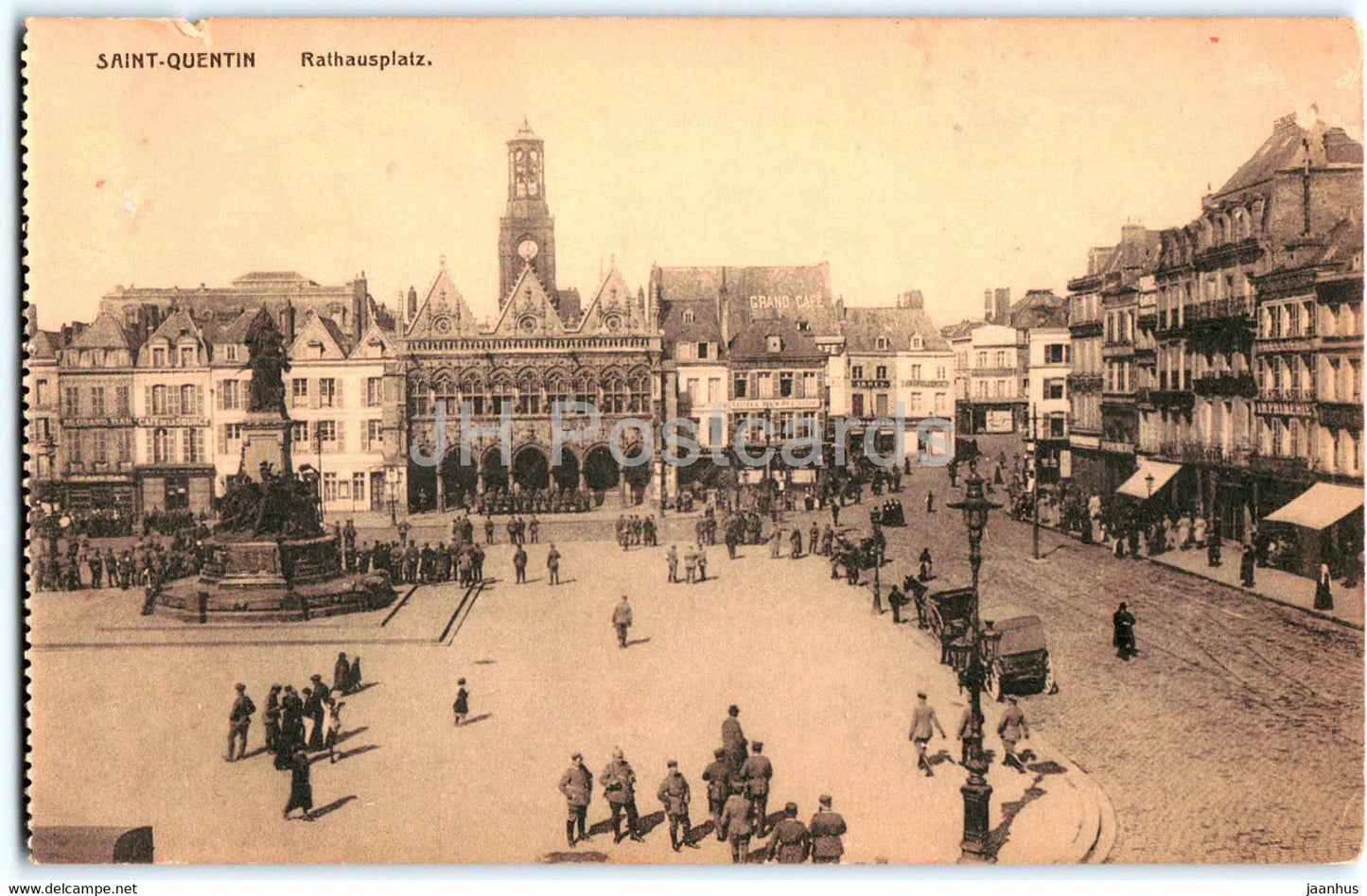 Saint Quentin - Rathausplatz - military - old postcard - France - unused - JH Postcards