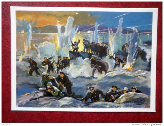 Landing operation at Lenachamary - by P. Pavlinov - WWII - 1974 - Russia USSR - unused - JH Postcards