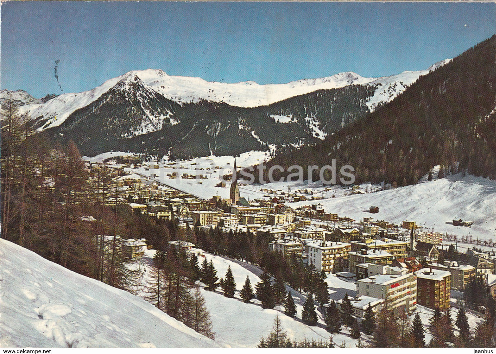 Davos 1560 m - Gesamtansicht mit Blick auf Rhatikon Seehorn und Pischahorn - 1971 - Switzerland - used - JH Postcards