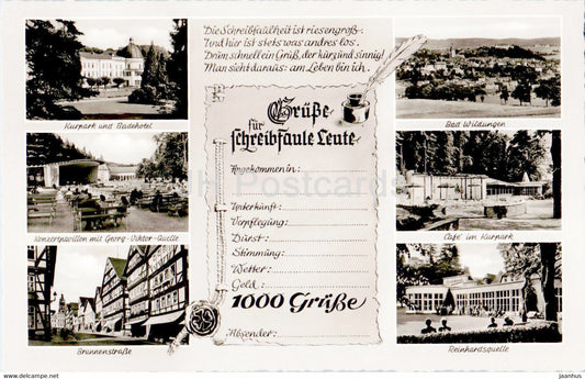 Grusse fur Schreibfaule Leute - Kurpark - Badehotel - Bad Wildungen - Cafe - old postcard - Germany - unused - JH Postcards