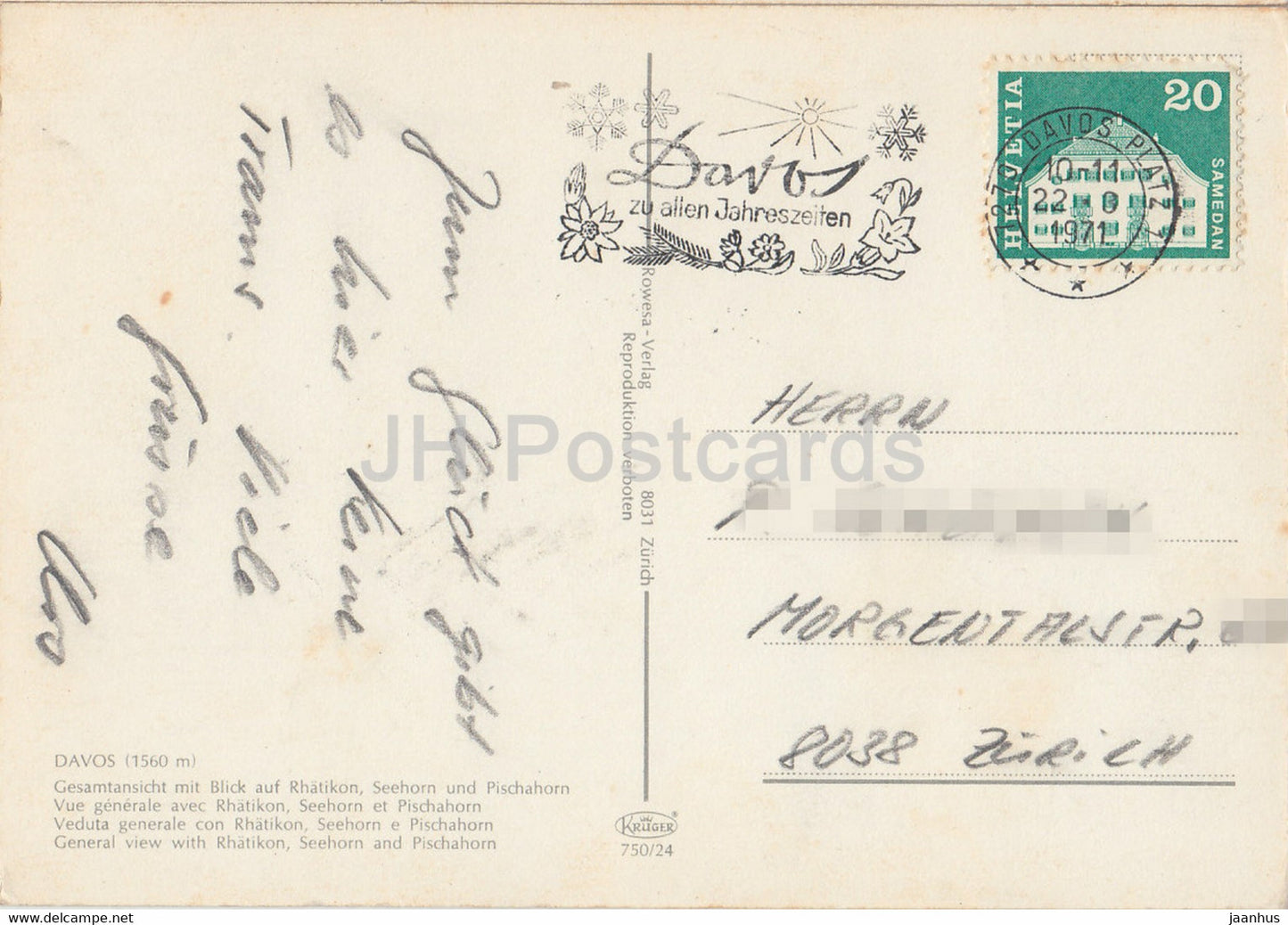 Davos 1560 m - Gesamtansicht mit Blick auf Rhatikon Seehorn und Pischahorn - 1971 - Switzerland - used