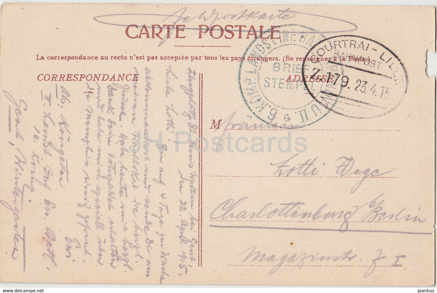 St Denis Westrem - La Gare - gare - Courtrai-Lille - Feldpost - carte postale ancienne - 1915 - Belgique - occasion