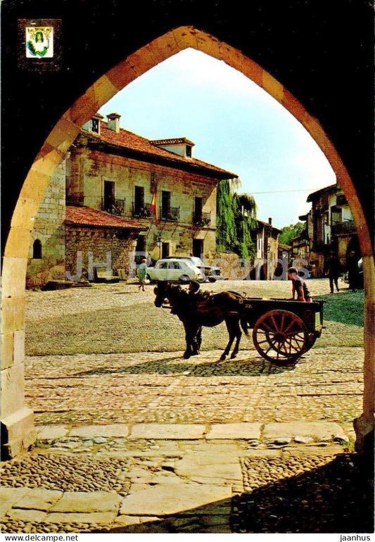 Santillana del Mar - Plaza Mayor - Main square - horse carriage - 5 - Spain - used - JH Postcards