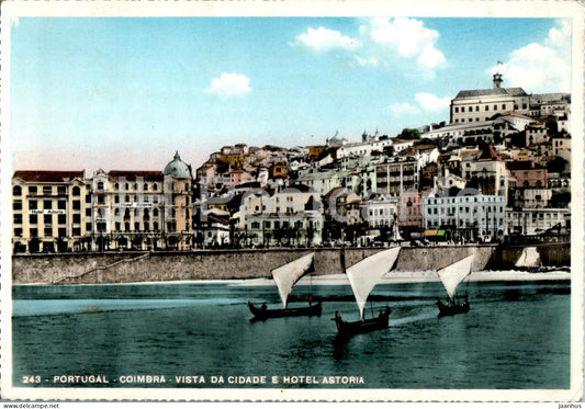 Coimbra - Vista da Cidade e Hotel Astoria - hotel - sailing boat - 243 - old postcard - Potugal - used - JH Postcards