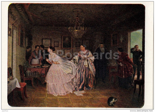 painting by O. Fedotov - Matchmaking , 1848 - cat - Russian Art - 1964 - Russia USSR - unused - JH Postcards