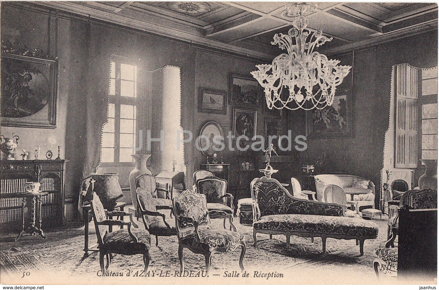 Chateau d' Azay Le Rideau - Salle de Reception - castle - 50 - old postcard - France - unused