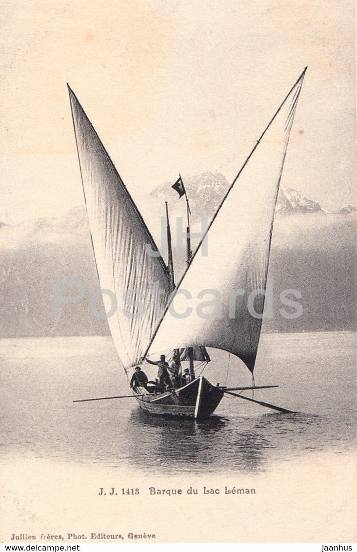 Barque du Lac Leman - sailing boat - 1413 - old postcard - 1906 - Switzerland - used - JH Postcards