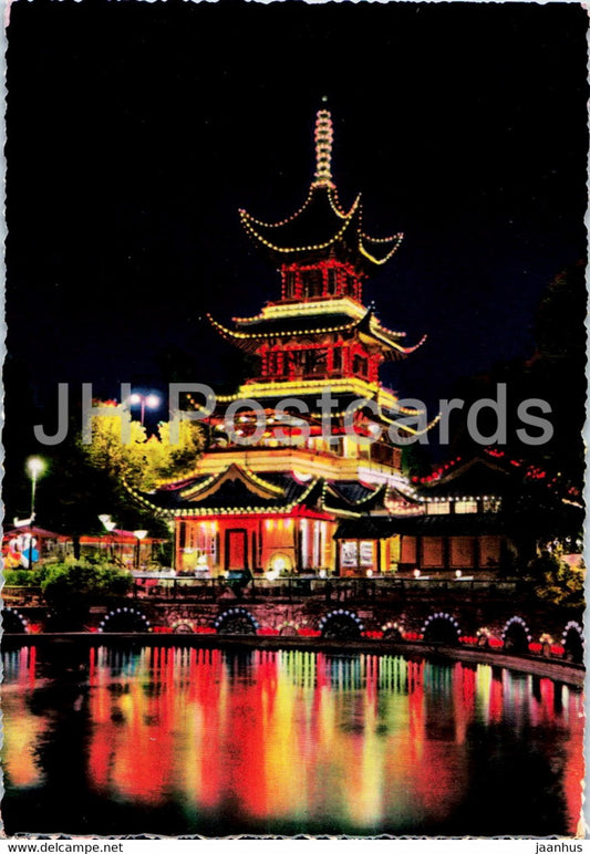 Copenhagen - The Chinese Tower in Tivoli at Night - Denmark - unused - JH Postcards