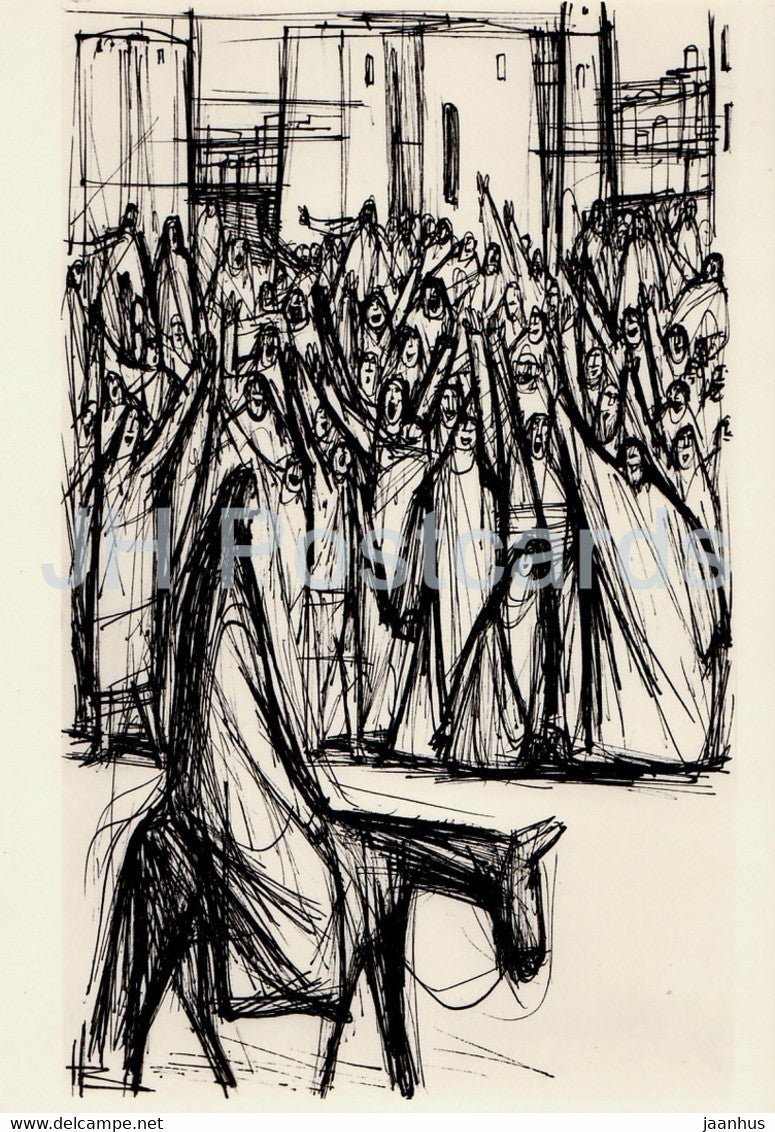 Drawing by Henry Buttner - Einzug in Jerusalem - German art - Germany DDR - unused - JH Postcards