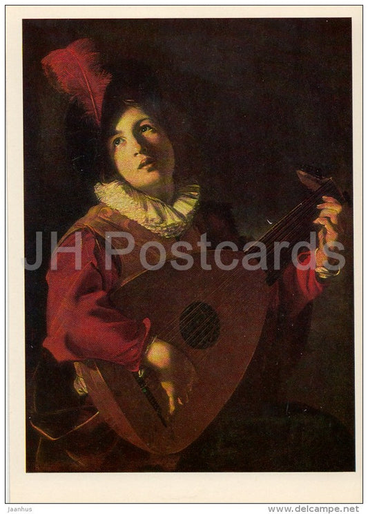 painting by Bartolommeo Manfredi - The Lute Player , 1610 - Italian art - Russia USSR - 1980 - unused - JH Postcards