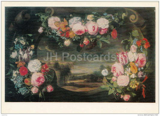 painting by Daniel Seghers - Landscape with Flowers - Flemish art - large format - 1974 - Russia USSR - unused - JH Postcards