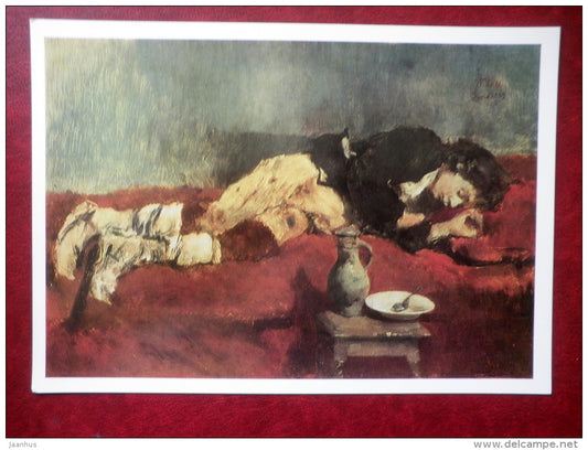 large format postcard - painting by Wilhelm Leibl - Young Savoyard Sleeping , 1869 - german art - unused - JH Postcards