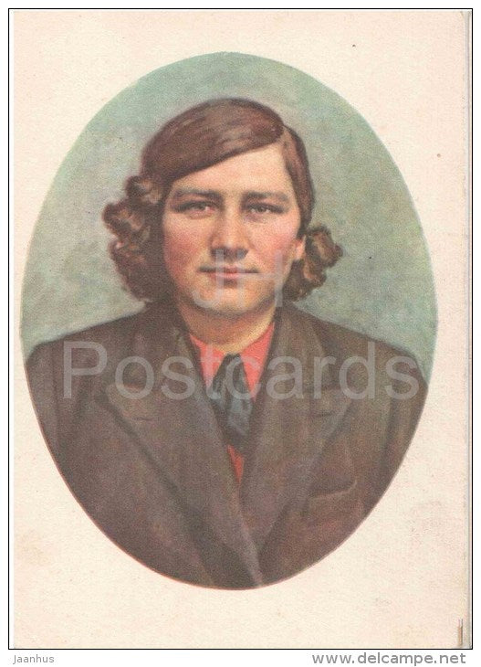 painting by S. Bondar - Portrait of Liza Chaykina - Heroe of the Soviet Union - russian art  - unused - JH Postcards