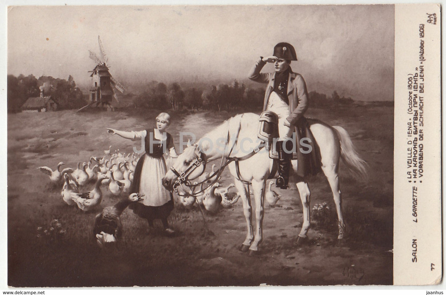 painting by L Gardette - La Veille D'Iena - Napoleon - horse - AN Paris 77 - French art - old postcard - France - unused - JH Postcards