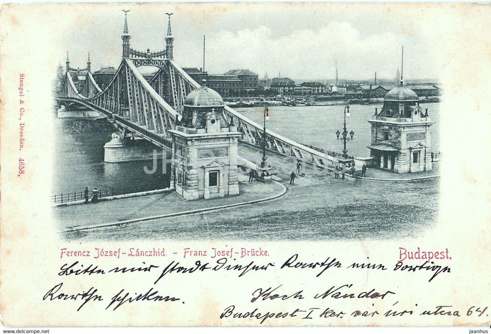 Budapest - Ferencz Jozsef Lanczhid - Franz Josef Brucke - bridge - 4658 - old postcard - 1898 - Hungary - used - JH Postcards