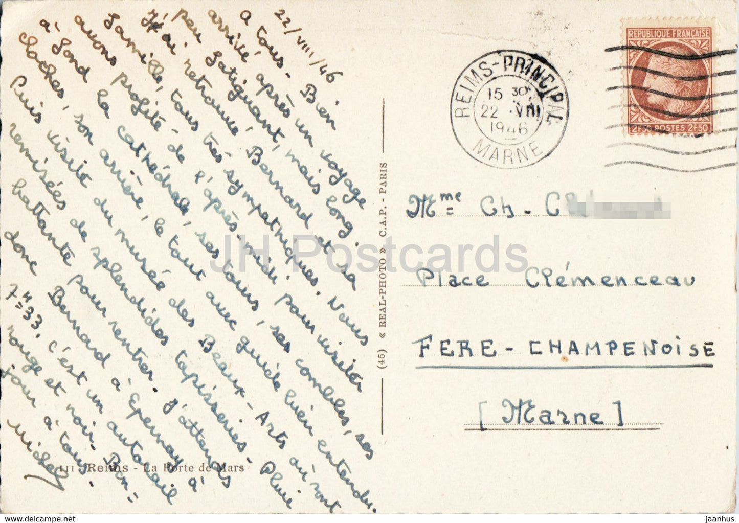 Reims - La Porte de Mars - ancient architecture -  old postcard - 1946 - France - used