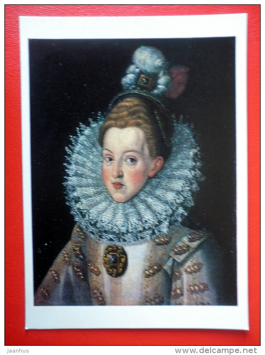painting by Juan Pantoja de la Cruz . Margaret of Austria, Queen of Spain - spanish art - unused - JH Postcards