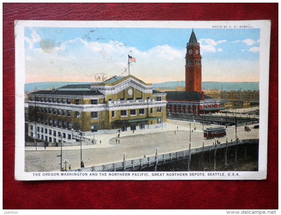 The Oregon Wahington and the Northern Pacific , Great Northern Depots - Seattle - sent to Estonia in 1924 - USA - used - JH Postcards