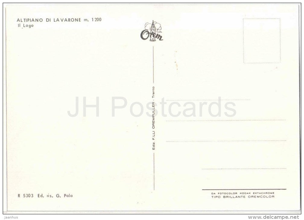 Il Lago - Cima Dante - Altipiano di Lavarone - Trento - R 5303 - Italia - Italy - unused - JH Postcards