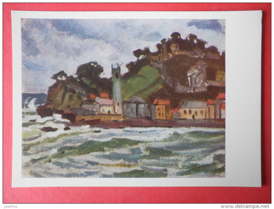 painting by Petras Kalpokas - Sestri Levante . A Stormy Day . 1915 - lithuanian art - unused - JH Postcards