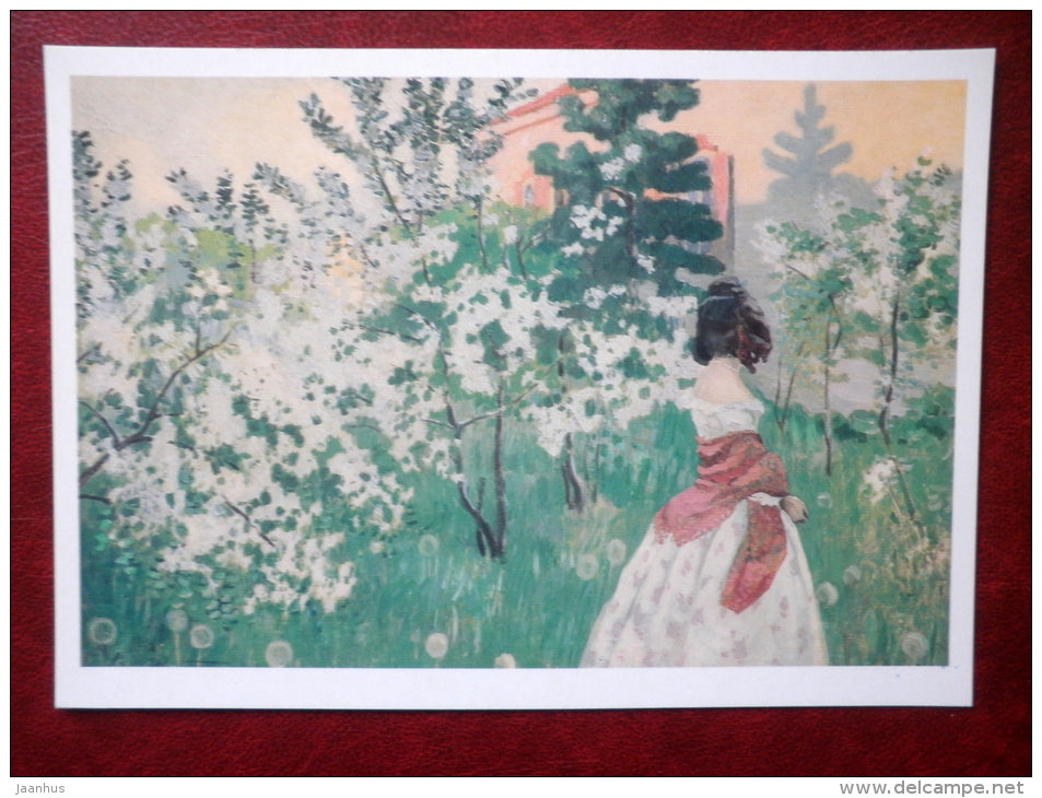 painting by Victor Borisov-Musatov , Spring , 1898-1901 - lady - russian art - unused - JH Postcards